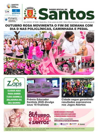 Imagem da primeira página do Diário Oficial de 16/10/2026