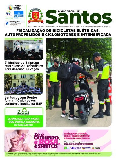 Imagem da primeira página do Diário Oficial de 22/10/2026